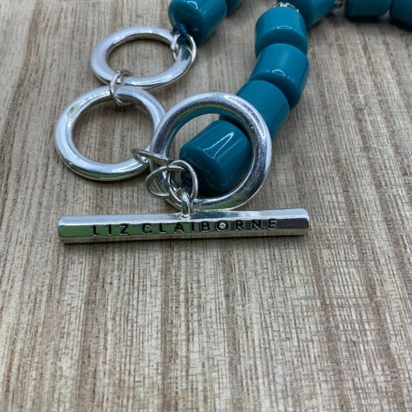 Liz Claiborne Beaded Rhinestone Silver Tone Toggle Necklace - Picture 4 of 6